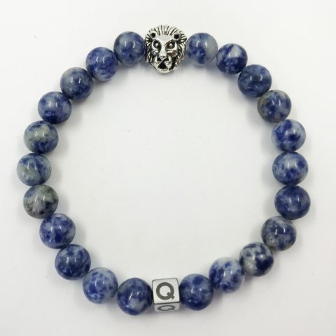 Silver Lion Blue Imperial Jasper Beads Bracelet