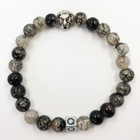 Silver Lion Cracked Marble Beads Bracelet