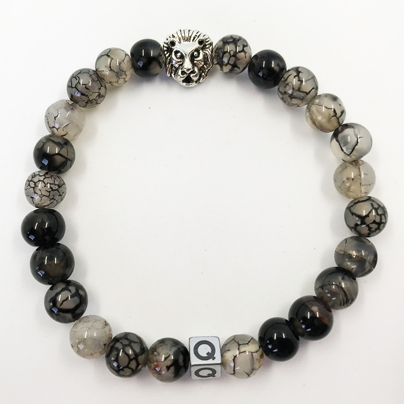 Silver Lion Cracked Marble Beads Bracelet - QUISENZ