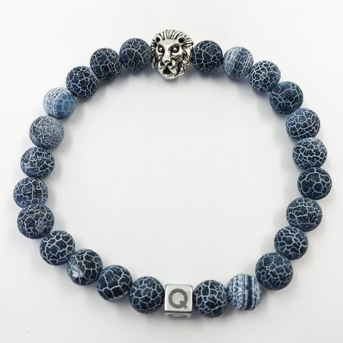 Silver Lion Electric Blue Beads Bracelet