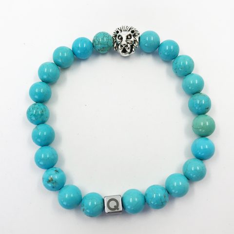 Silver Lion Polished Turquoise Beads Bracelet