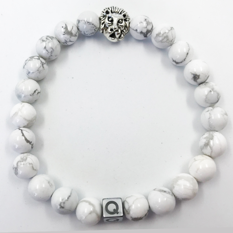 Silver Lion White Marble Beads Bracelet - QUISENZ