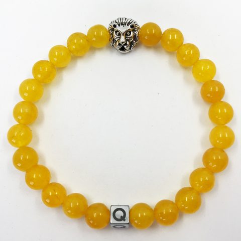 Silver Lion Yellow Glass Beads Bracelet