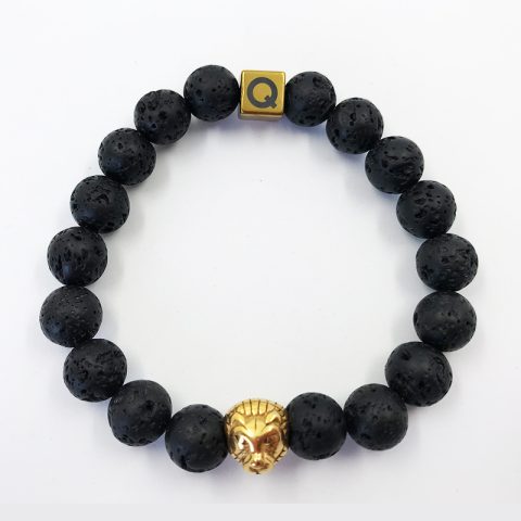 Pulsera de León Perlas de Lava Espiritual Negro